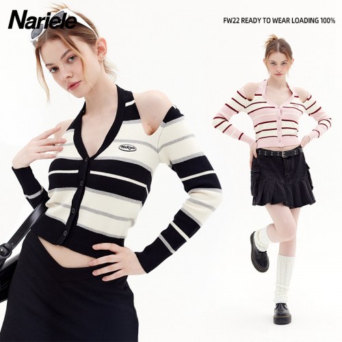 HeyHenry Halter Neck Cold Shoulder Stripe Pattern Cardigan